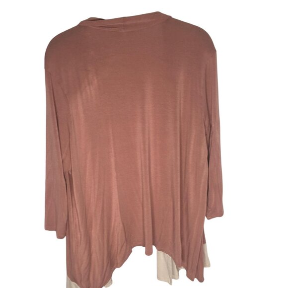 LOGO Layers Cardigan Sweater Womens 1X Mauve Pink Beige Open Front Colorblock - Picture 6 of 13